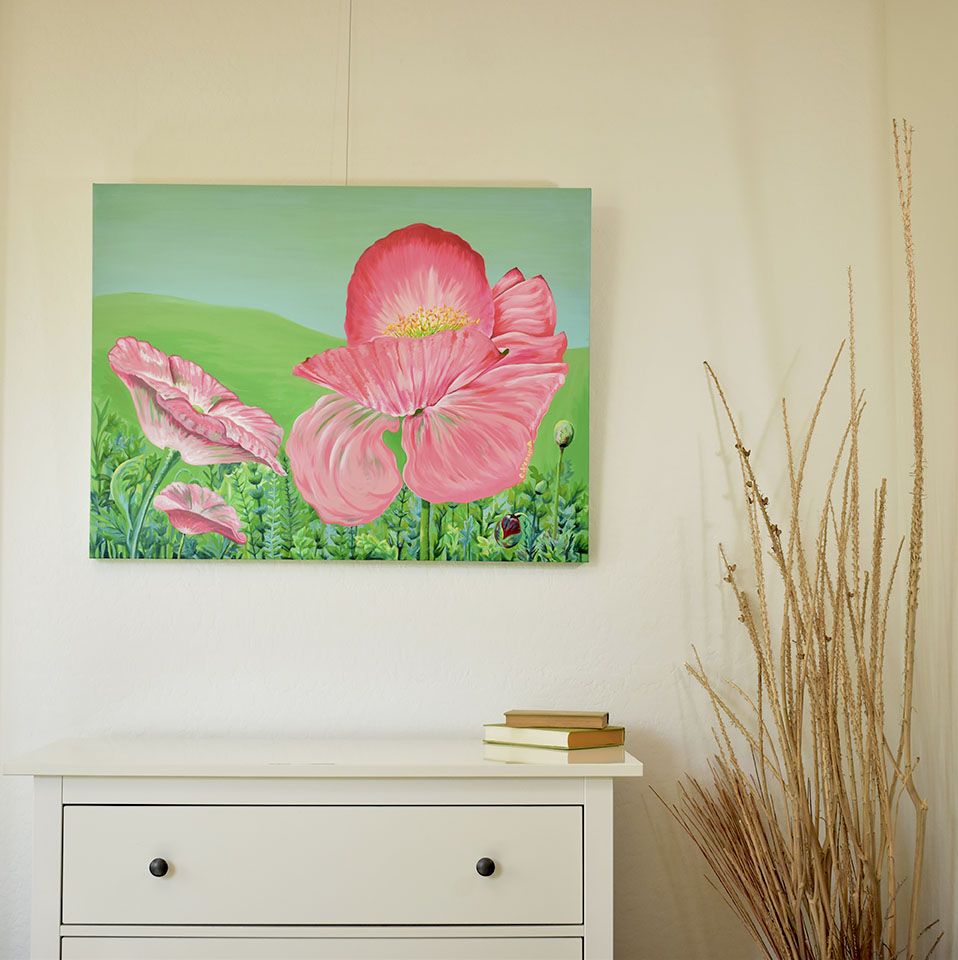 Pink Poppies Acrylic on canvas scale