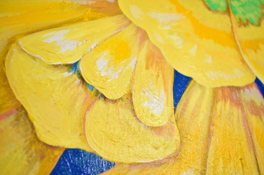 Yellow flowers with blue acrylic painting