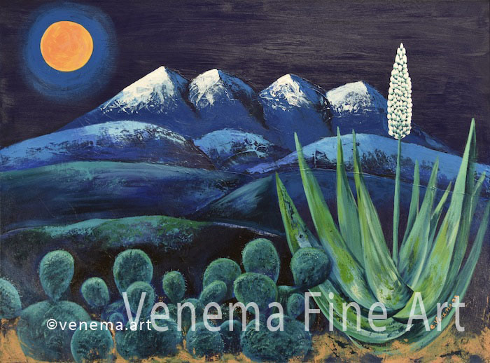 Moon over desert venema painting original and prints for sale