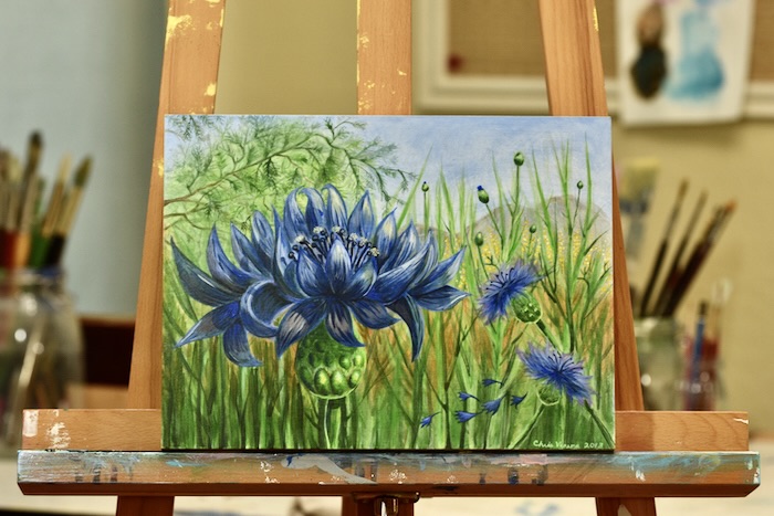 bachelor button acrylic on board artist chris venema